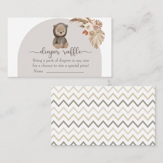 Boho Bear Pampas Grass Baby Dusche Windelwanne Raf Begleitkarte (Vorne/Hinten)