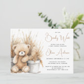 Boho Bear Pampas Grass Bearly Wait Baby Dusche Einladung (Stehend Vorderseite)