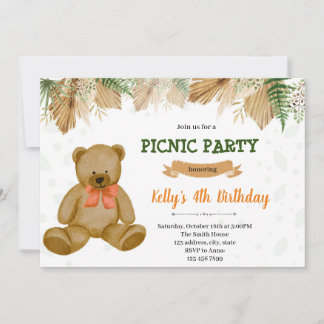 Boho bear picnic Party Einladung