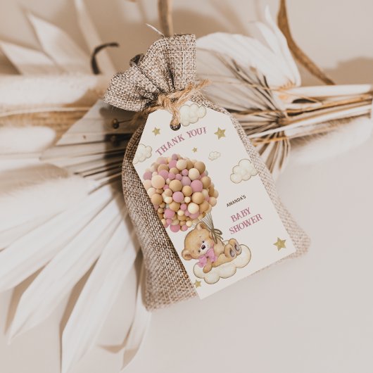 Boho Bear Pink Balloon Babydusche Danke Geschenkanhänger