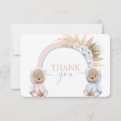 Boho Bear Twins Boy and Girl Danke Karte (Vorderseite)
