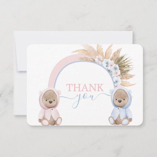 Boho Bear Twins Boy and Girl Danke Karte (Vorderseite)