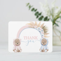 Boho Bear Twins Boy and Girl Danke Karte