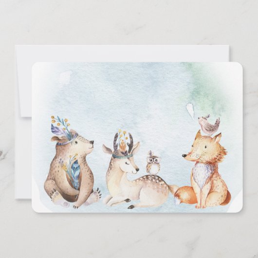 Boho Bear Wasserfarbe Rustikale Tiere Kinderdusche Einladung (Rückseite)