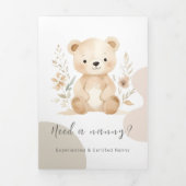 Boho Bear Watercolor Babysitter Service Dreifach Gefaltete Karte (Cover)