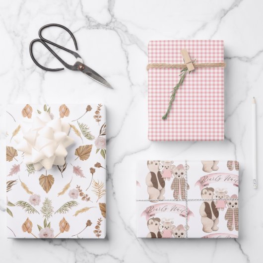 Boho Bearly Wait Bear Family Baby Duschvorrichtung Geschenkpapier Set (Vorderseite)