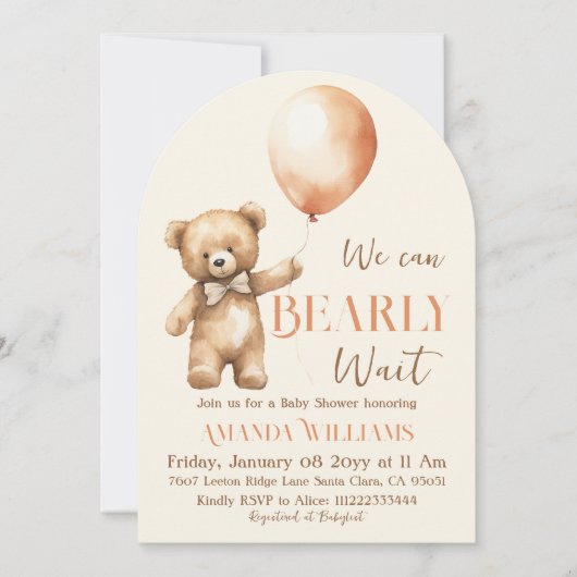 Boho Bearly Wait Gender Neutral Bear Baby Shower Einladung (Vorderseite)