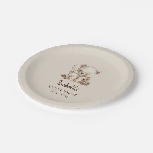 Boho Bearly Wait Storytime Bear Baby Dusche Pappteller (Schrägansicht)