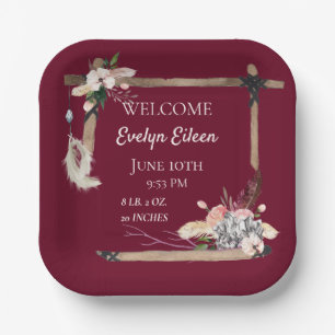 Boho Beautiful Baby Birth Stats Pappteller