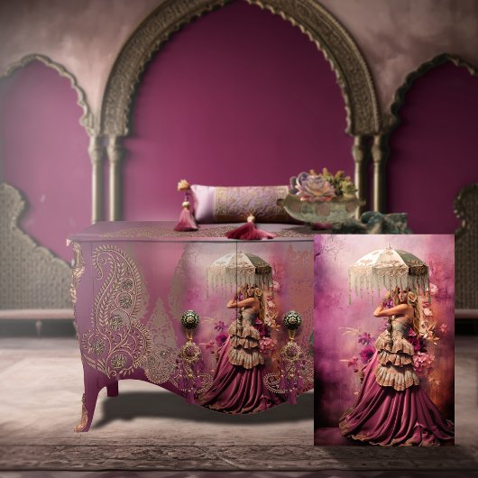 Boho Beauty Portrait, Parasol & Floral Art Seidenpapier