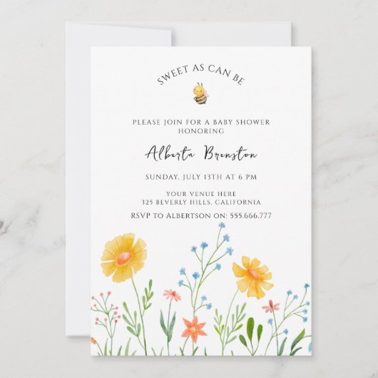 Boho Bee Baby Dusche Blumensüß wie Bier Baby Einladung (Vorderseite)