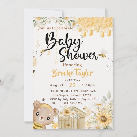 Boho Bee Baby Shower Einladung (Vorderseite)