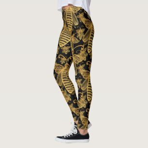 BOHO BEE SWARM Chic Pattern Gold auf schwarzen Leg Leggings