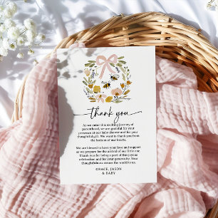 Boho-Bee- und Wildblumen-Baby-Party Dankeskarte