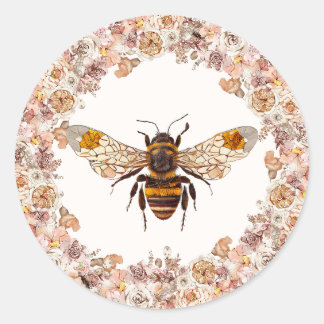 Boho Bee Watercolor Wildblume Runder Aufkleber