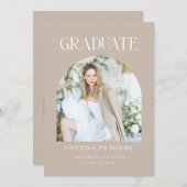 Boho Beige Arch Foto Abschluss Announccard (Vorne/Hinten)