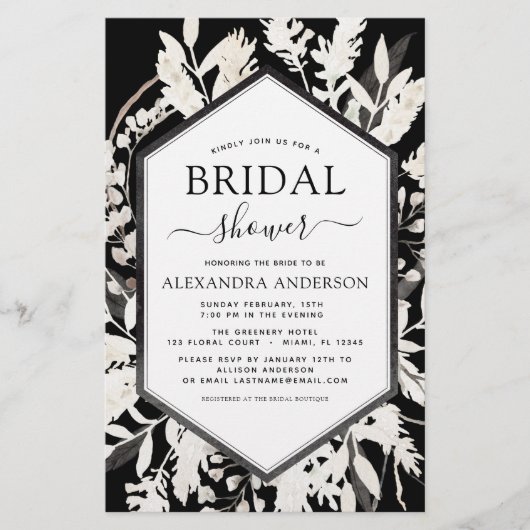 Boho Beige Black Botanical Brautparty (Vorderseite)