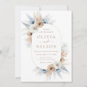 Boho Beige & Blue Floral Frame Wedding Einladung (Vorderseite)