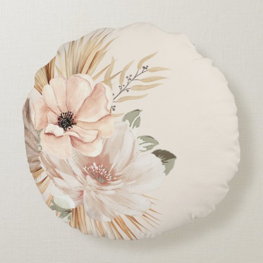 Boho Beige Blume Palms Throw Kissen (Rückseite)