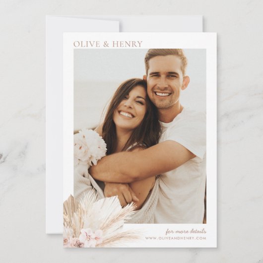 Boho Beige Blume Pampas Wedding Einladung OLIVE (Rückseite)