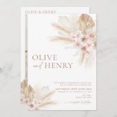 Boho Beige Blume Pampas Wedding Einladung OLIVE (Vorne/Hinten)