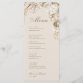 Boho Beige Blume und White Roses Wedding Menükarte (Vorderseite)