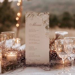 Boho Beige Blume und White Roses Wedding Menükarte