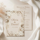 Boho Beige Blume und White Roses Wedding Programm
