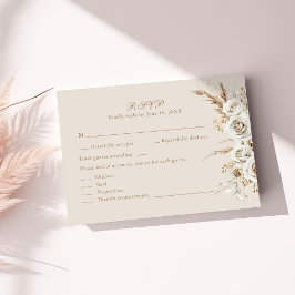 Boho Beige Blume und White Roses Wedding RSVP Karte