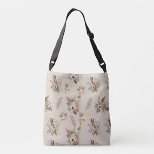 Boho Beige Blumen Botanisch Pink Grüne Blumen Tragetaschen Mit Langen Trägern