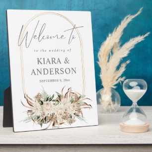 Boho Beige Blumen Willkommensschild Fotoplatte