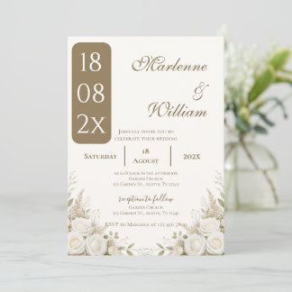 Boho-beige Blumenein Hochzeit Einladung
