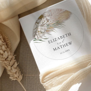 Boho Beige Blumenhochzeit  Runder Aufkleber