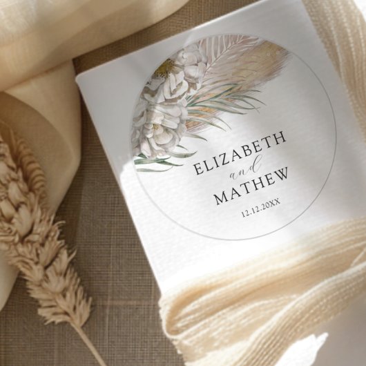 Boho Beige Blumenhochzeit Runder Aufkleber