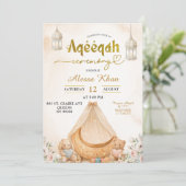 Boho Beige Blumige Aqeeqah Einladung (Stehend Vorderseite)