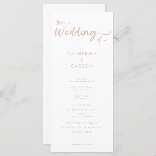 Boho Beige Blush Trendy Wedding Program (Vorne/Hinten)