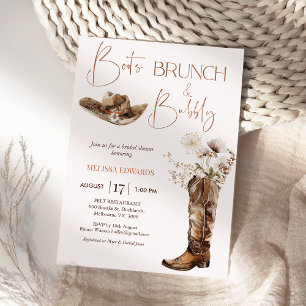 Boho Beige Boots Brunch Bubbly Brautparty Einladung