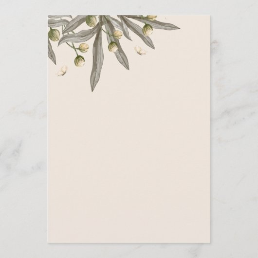 Boho Beige Botanical Wedding Menu Menükarte (Rückseite)