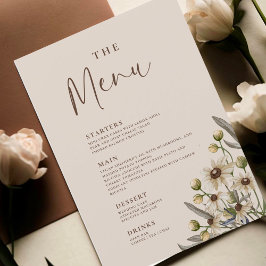 Boho Beige Botanical Wedding Menu Menükarte