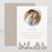 Boho Beige Botanisches Foto Hochzeit Save The Date (Vorne/Hinten)