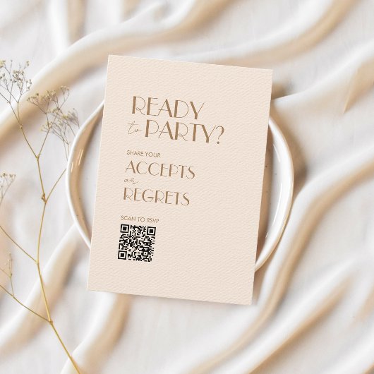 Boho Beige Braune Hochzeits-QR-Code-RSVP-Karte Einladung