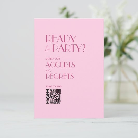 Boho Beige Brown Bold Wedding QR Code RSVP Karte (Stehend Vorderseite)