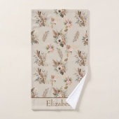 Boho Beige Brown Botanisches Gras Floral Badhandtuch Set (Handtuch)