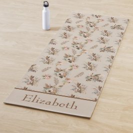Boho Beige Brown Botanisches Gras Floral Yogamatte