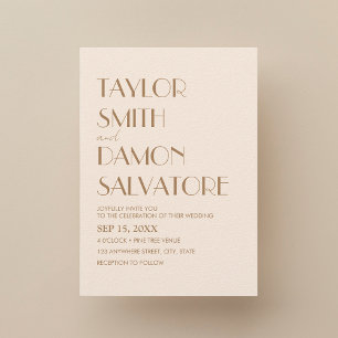 Boho Beige Brown Earth Tones Bold Retro Wedding Einladung