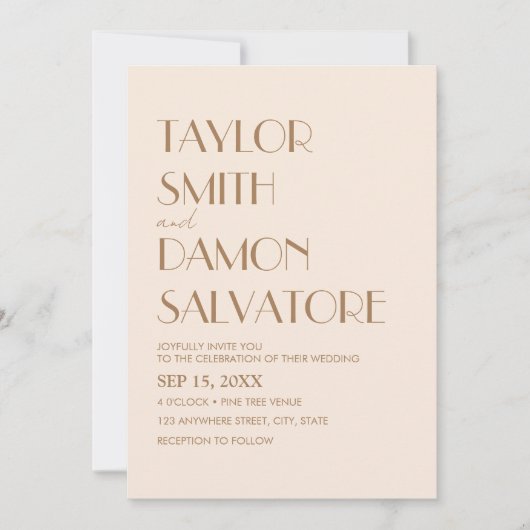 Boho Beige Brown Earth Tones Bold Retro Wedding Einladung (Vorderseite)