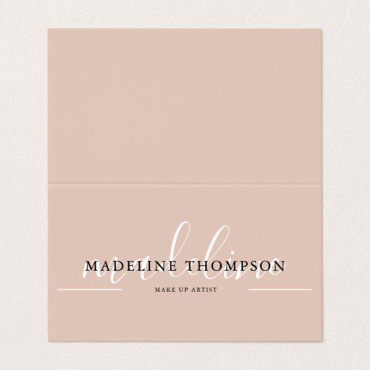 Boho Beige Calligraphy Script QR code Folded Visitenkarten (Außenseite Aufgefaltet)