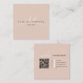 Boho Beige Calligraphy Script QR code Quadratische Visitenkarte (Vorne/Hinten)