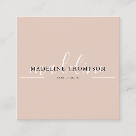 Boho Beige Calligraphy Script QR code Quadratische Visitenkarte (Vorderseite)