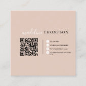Boho Beige Calligraphy Script QR code Quadratische Visitenkarte (Rückseite)